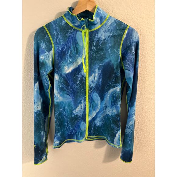 TUTUBlue Women’s Watercolor Ocean Blue Full-Zip Rash Guard Jacket Medium UPF 50+ - Picture 4 of 9